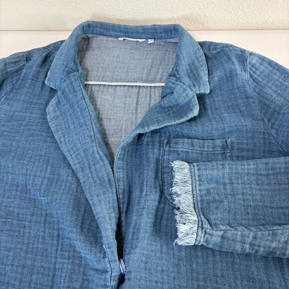 Soft Surroundings Chambray Denim Frayed Edge Jacket Size 3X Blue Pockets Artsy - Picture 7 of 12